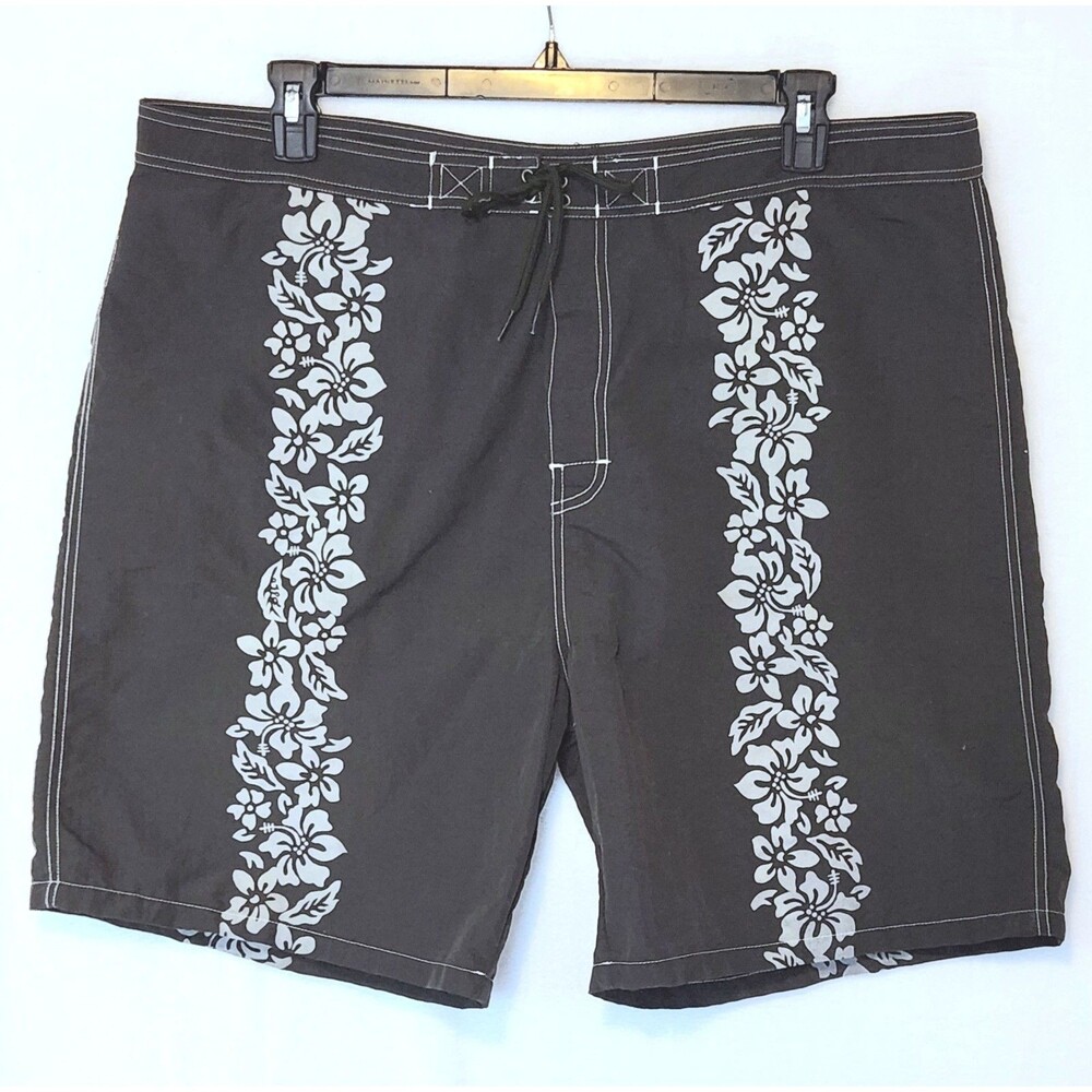 Vtg 90s Polo Ralph Lauren Men's 42 8" Khaki Board Shorts Felted Floral Hibiscus
